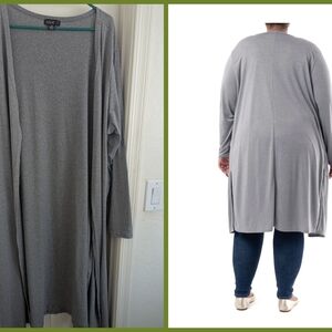 Rainbow Long Open-Front Cardigan in Light Gray